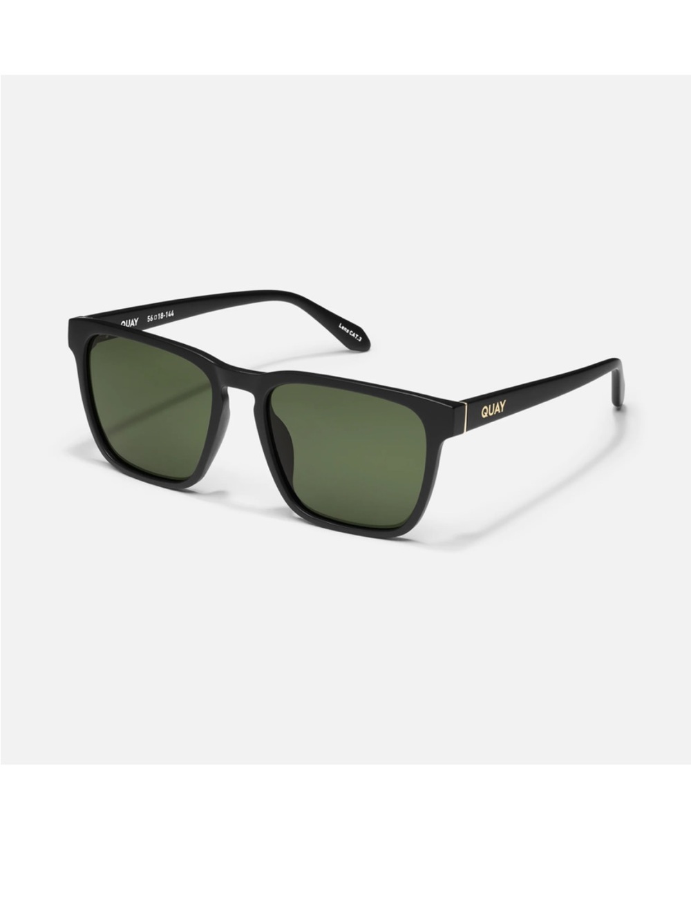 Quay Australia Unplugged Polarized Black Frame Sunglasses with Green Lens